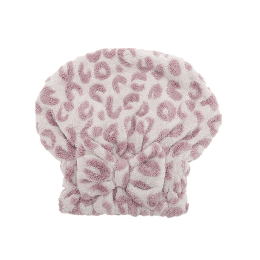 1 Pc Water-absorbent Hair Towel Cap Bow Leopard Hair Towel Pink