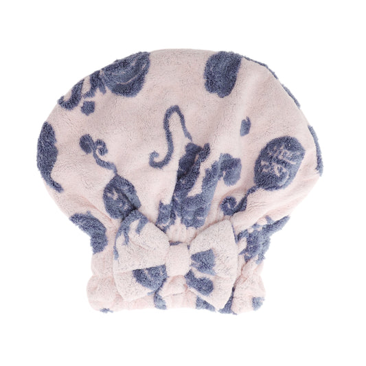 1 Pc Water-absorbent Bow Print Hair Cap Hair Towel for Bathroom Pink