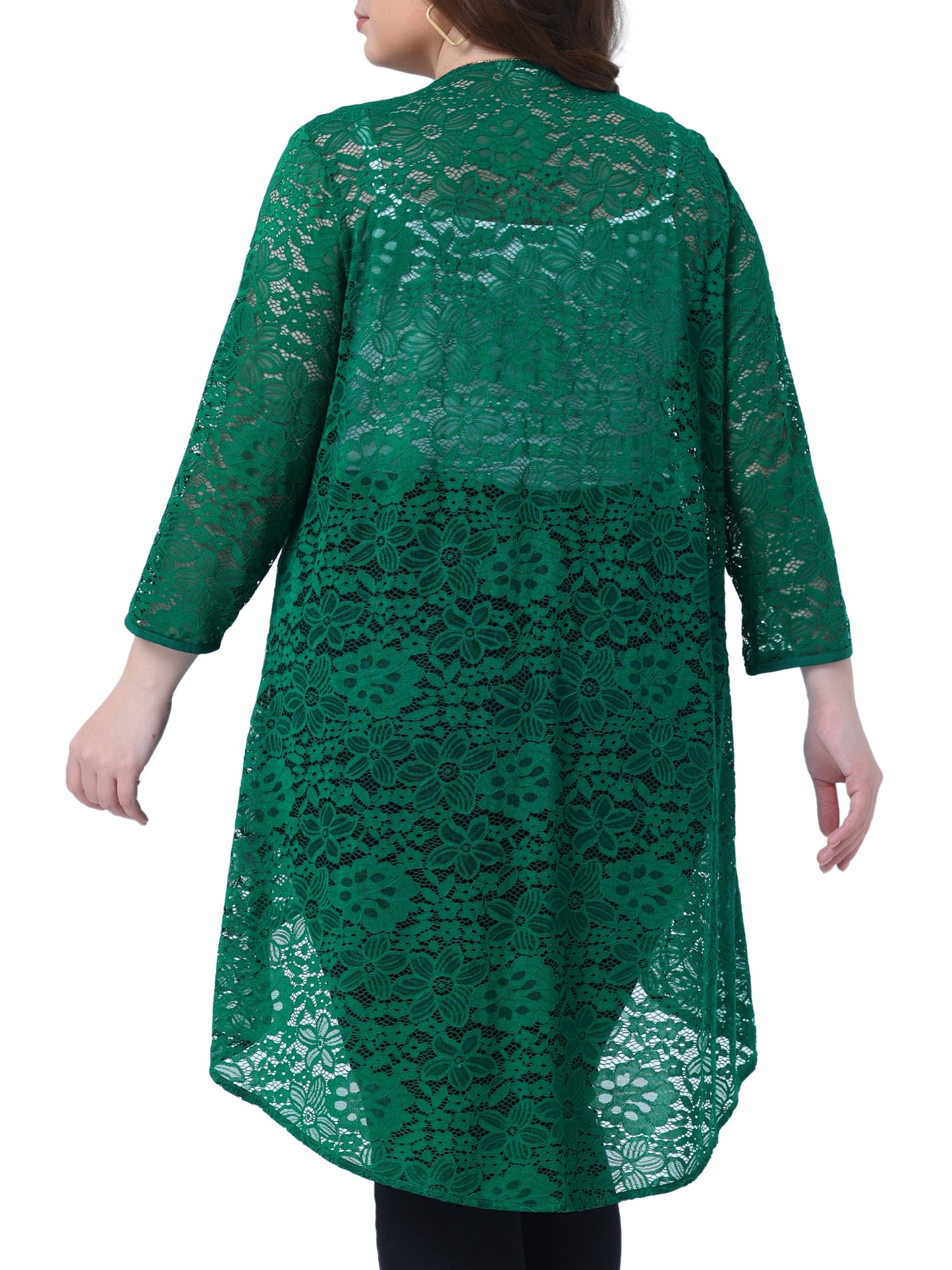 Women's Plus Size Cardigan Lace Crochet High Low 3/4 Sleeve Open Front Sheer Kimonos Cover Up