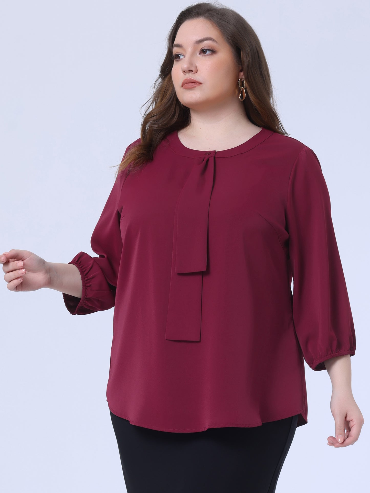 Women's Plus Size Work Round Neck Ruffle Chiffon Blouse Top