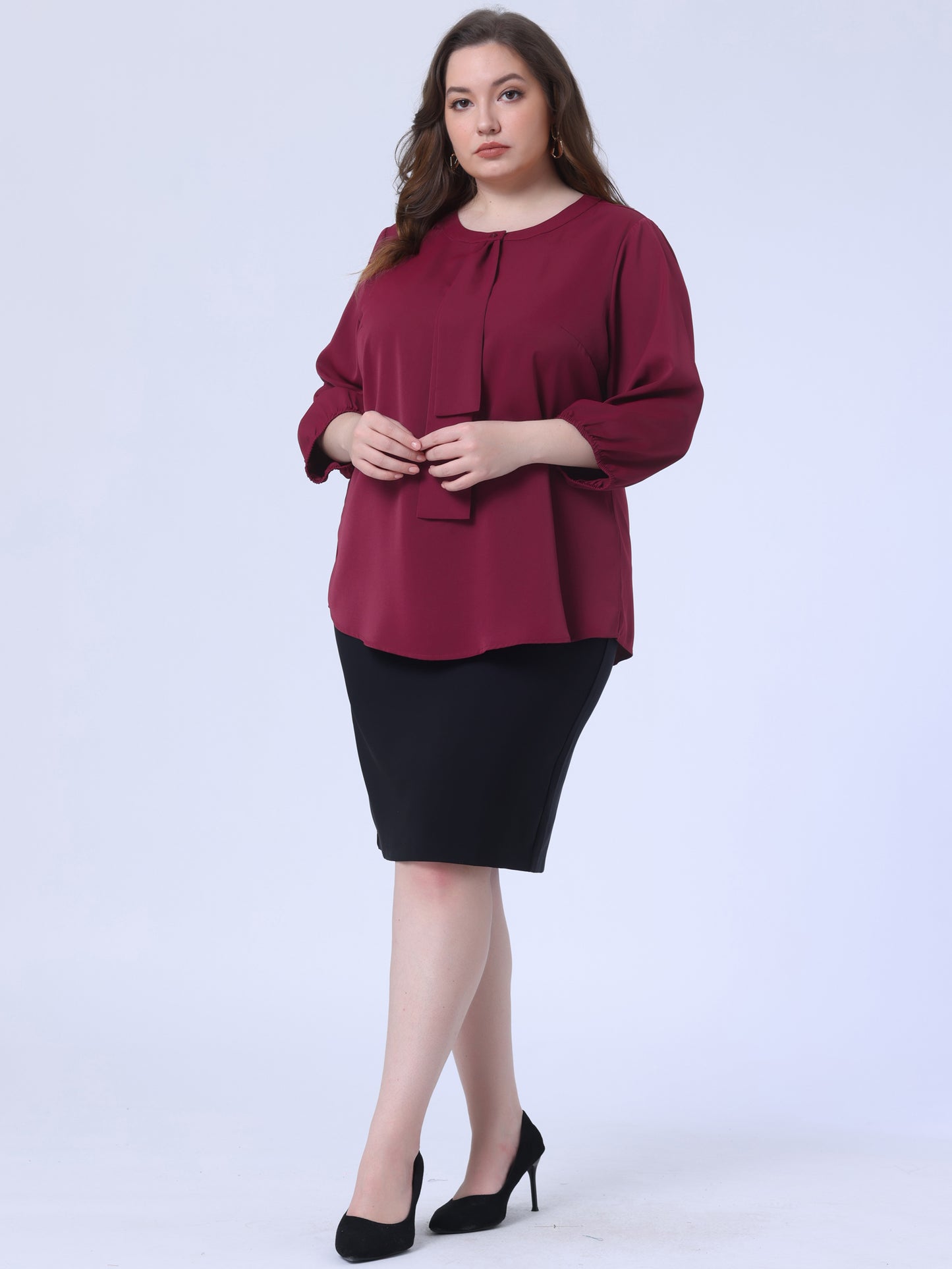 Women's Plus Size Work Round Neck Ruffle Chiffon Blouse Top