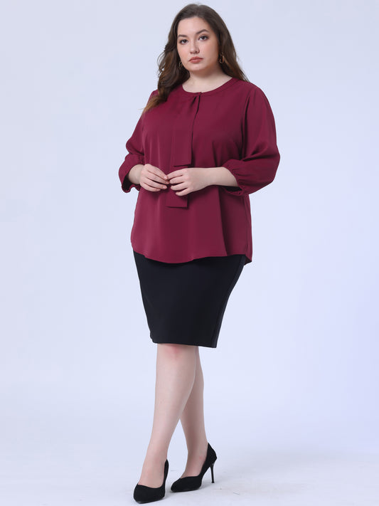 Women's Plus Size Work Round Neck Ruffle Chiffon Blouse Top