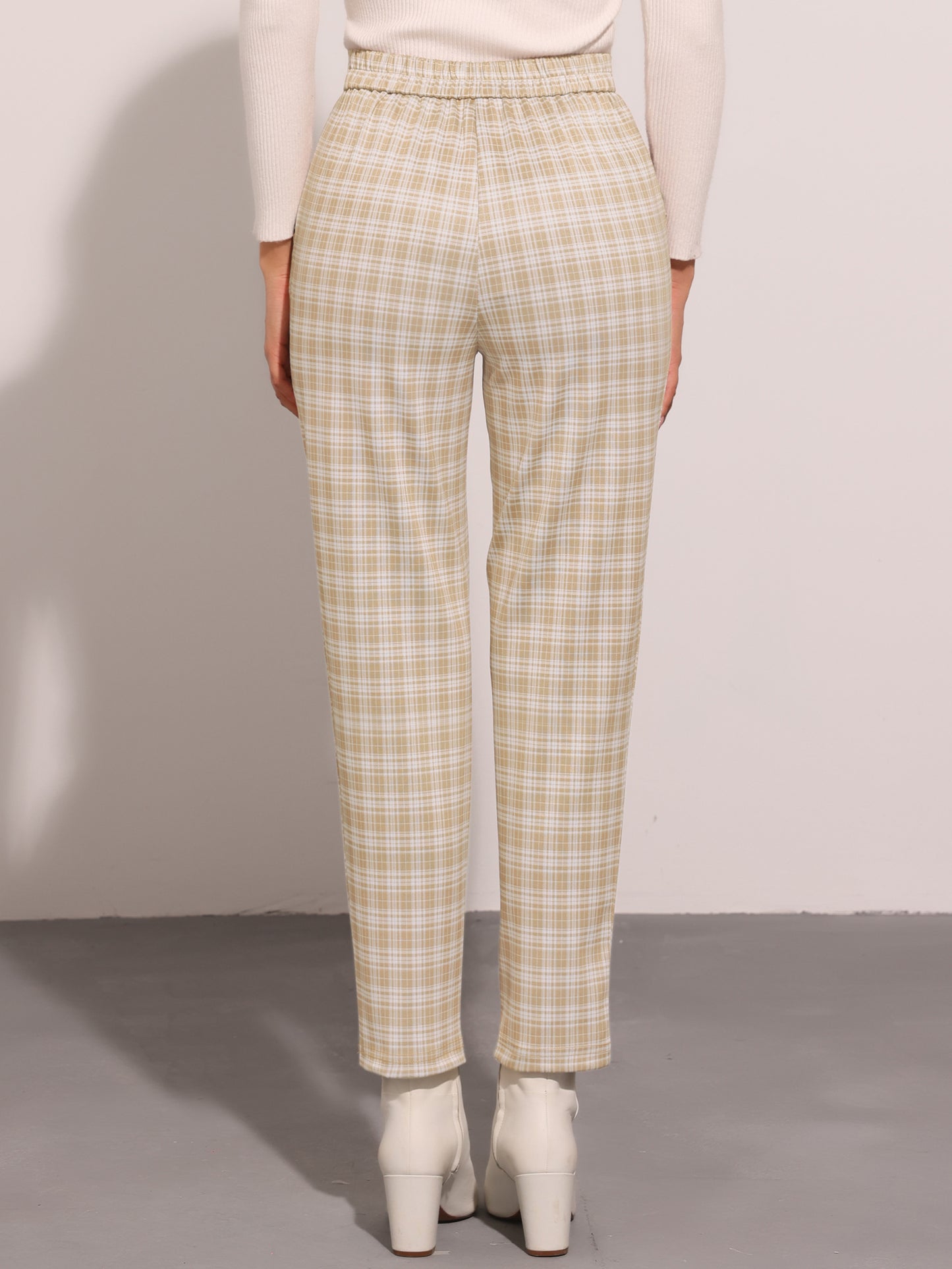 Pantalones de tartán retro para mujer, cintura elástica, rectos y largos