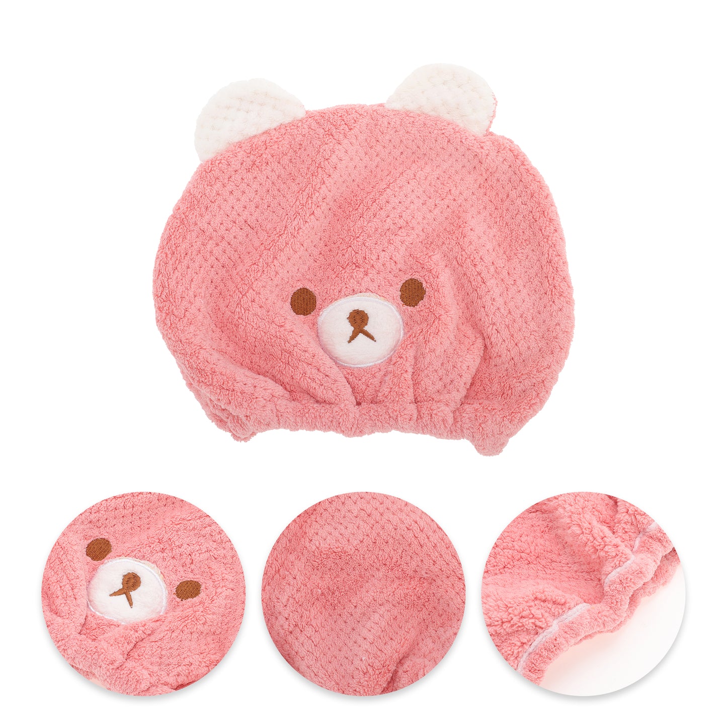 1 Pc Water-absorbent Cartoon Bears Hair Towel Hair Cap for Bathroom Light Pink