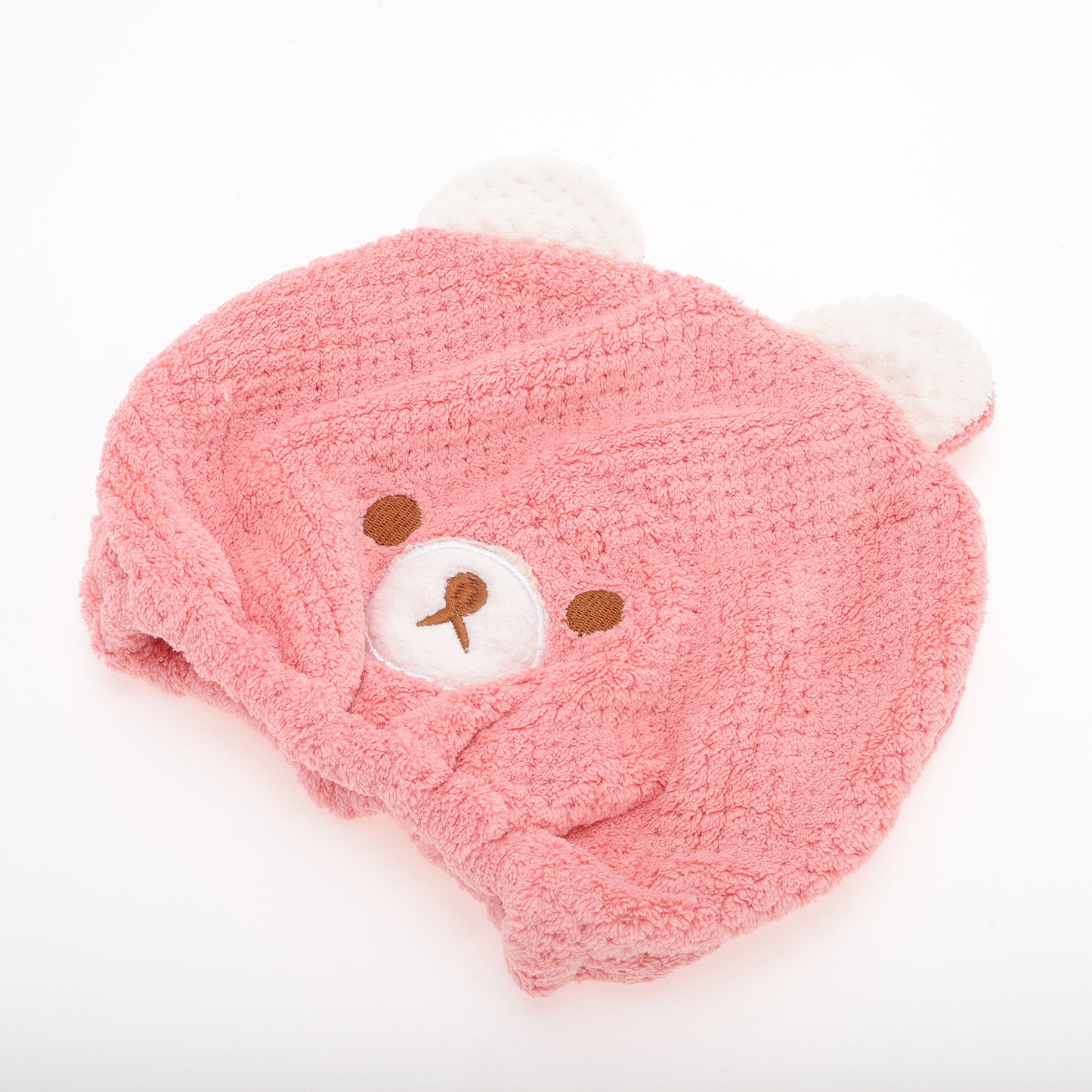 1 Pc Water-absorbent Cartoon Bears Hair Towel Hair Cap for Bathroom Light Pink