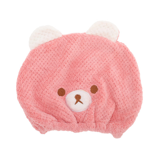 1 Pc Water-absorbent Cartoon Bears Hair Towel Hair Cap for Bathroom Light Pink