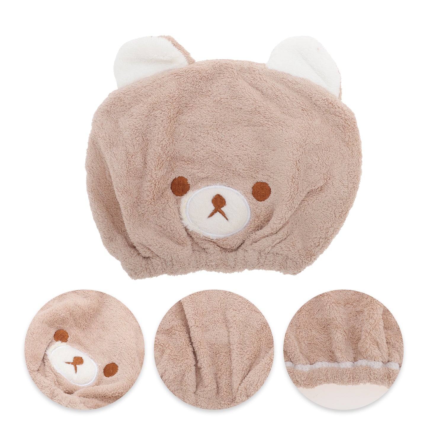 1 Pc Water-absorbent Cartoon Bears Hair Towel Hair Cap for Bathroom Khaki