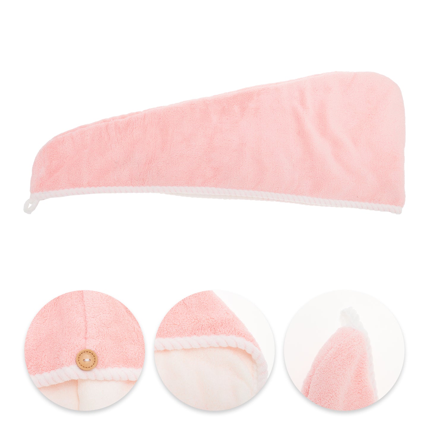 1 Pc Water-absorbent Double Layer Hair Drying Towel for Bathroom Pink, White