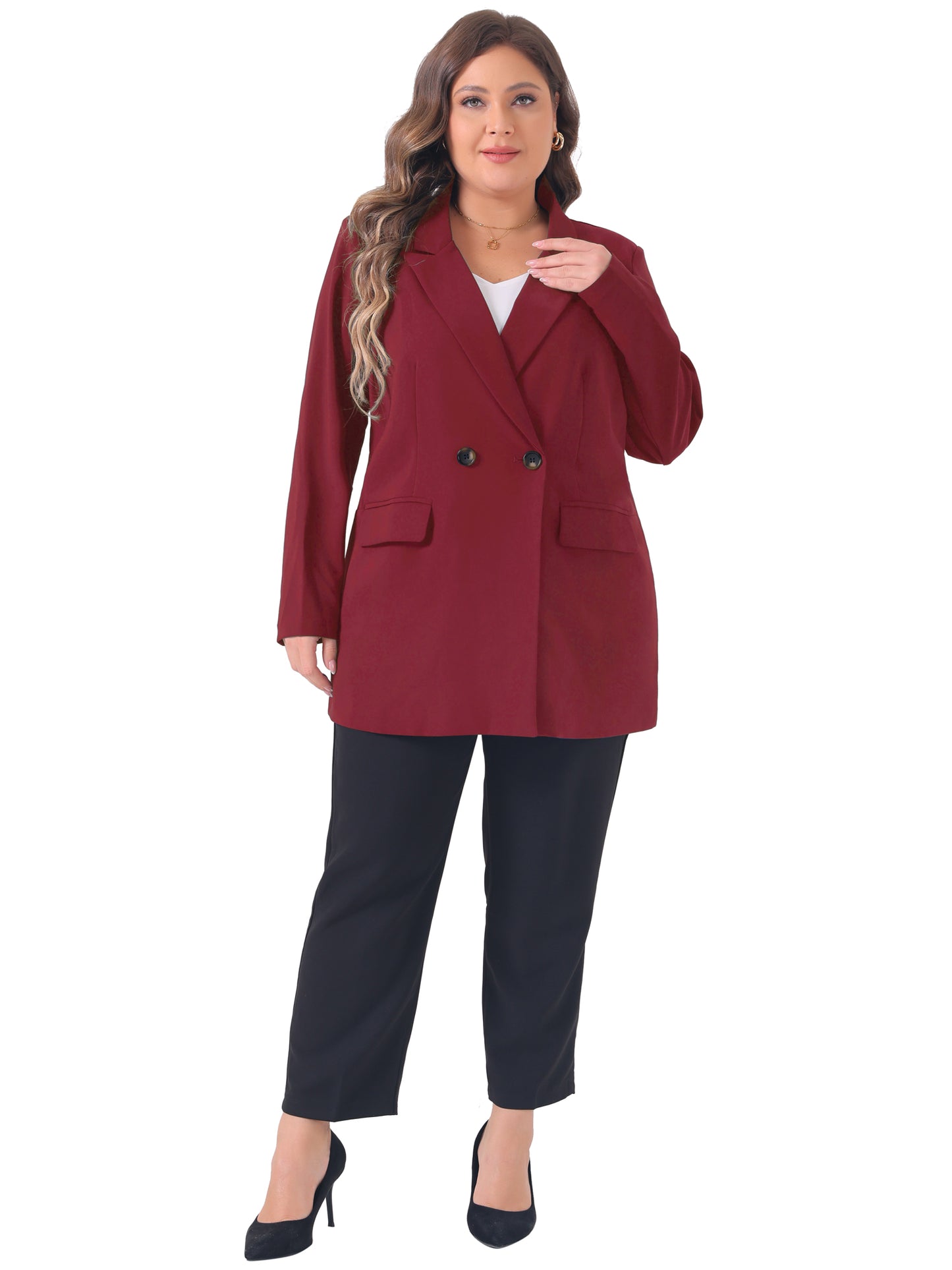 Women Plus Size Blazers Lapel Button with Pocket Office Work Jackets Long Blazer