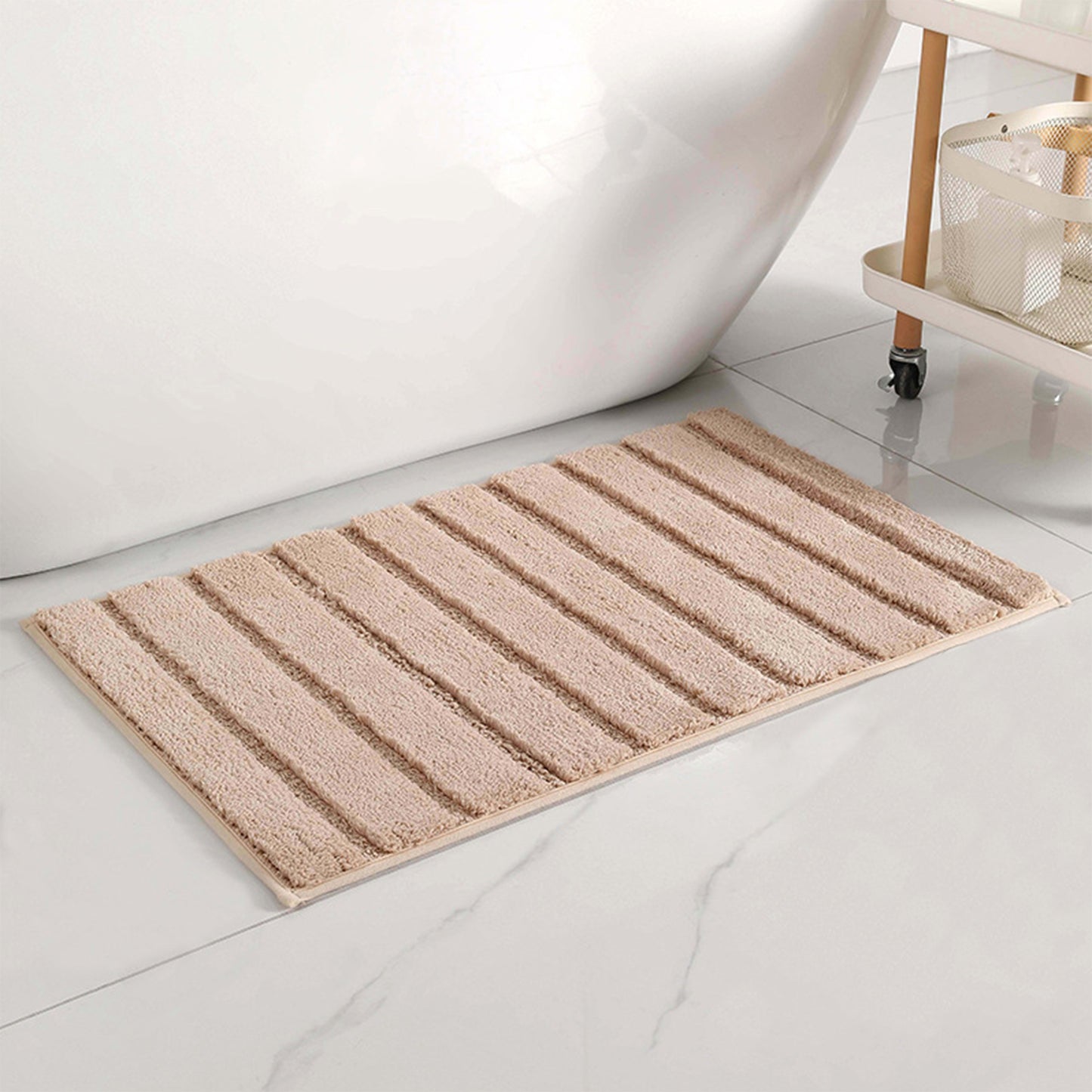 Soft Stripe Bathroom Rug, Rubber Backing Quick Dry Microfiber Rugs Non Slip Bath Mats