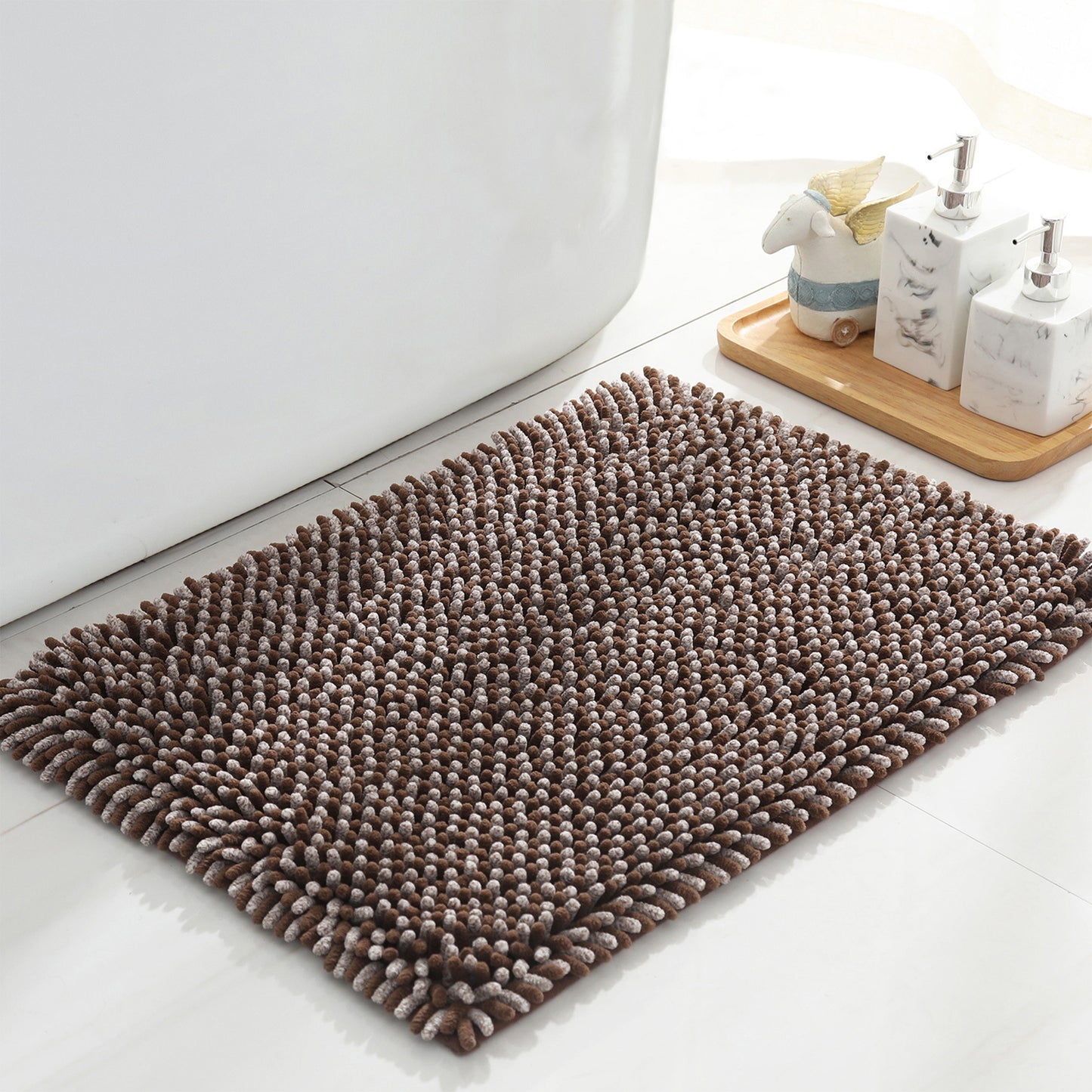 Non Slip Absorbent Chenille Fluffy Bath Mat Durable Accessories Soft Lightweight Bath Mats
