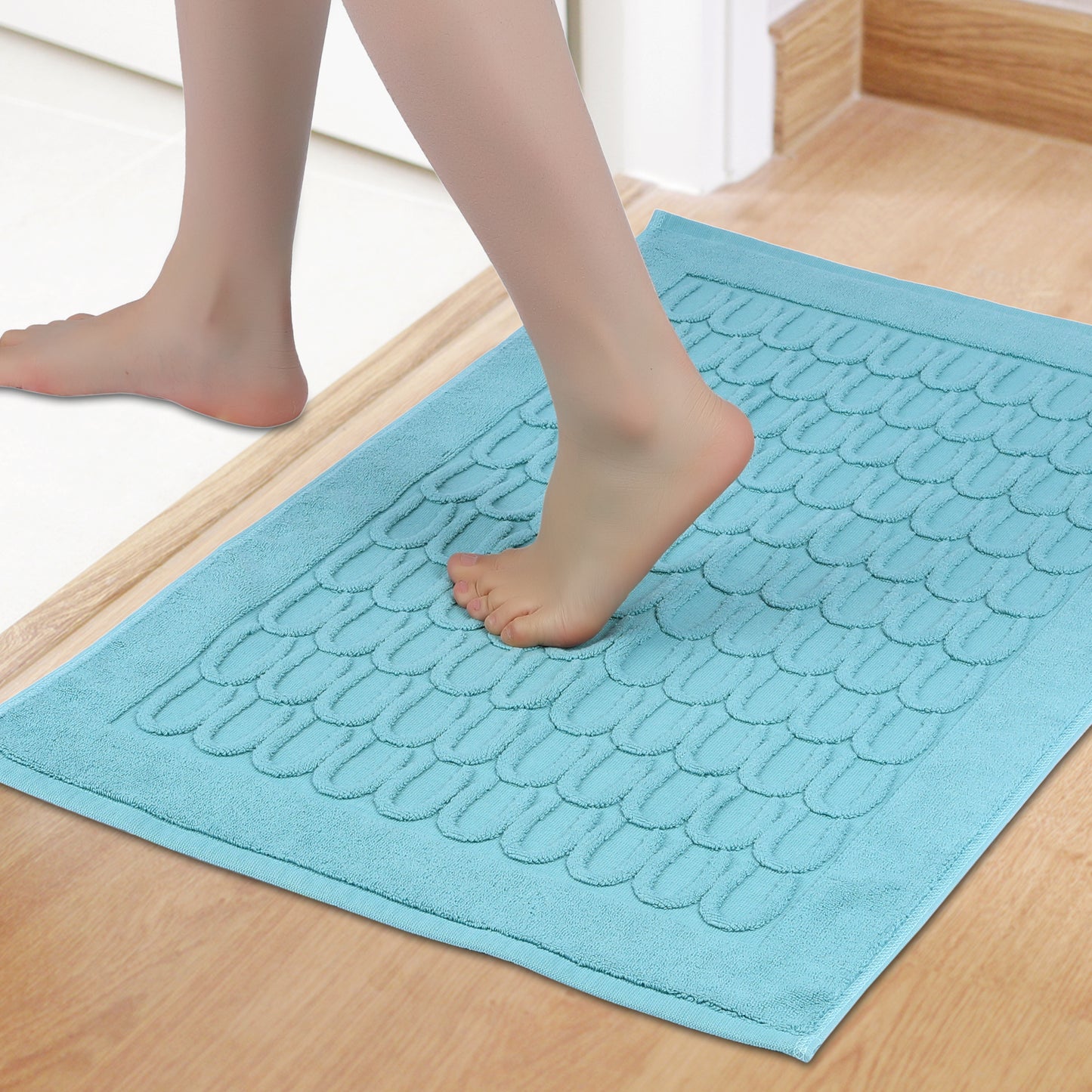 Cotton Washable Geometric Textured Bath Mat Hotel Reversible Water Absorbent Rug Thick Foldable