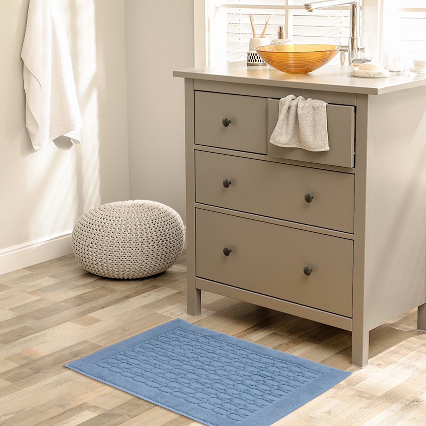 Cotton Washable Geometric Textured Bath Mat Hotel Reversible Water Absorbent Rug Thick Foldable