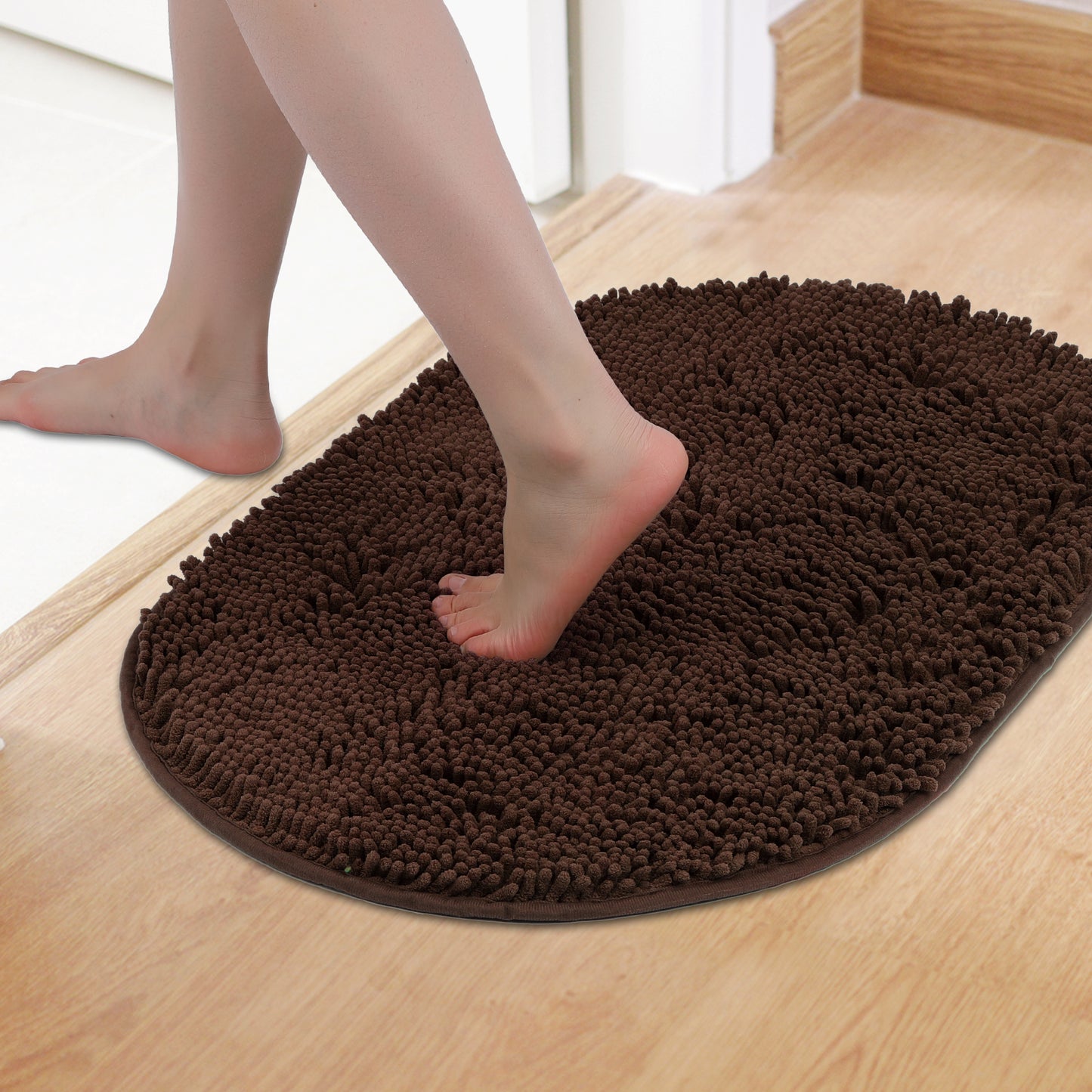 Oval Plush Bath Mat, Soft Non Slip Washable Absorbent Rug, Rubber Backing Quick Dry Rugs