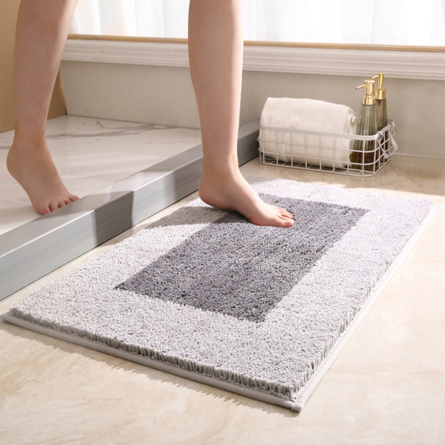 Absorbent Soft Rectangular Pattern Quick Dry Bathroom Rugs Shaggy Fluffy Bath Mats