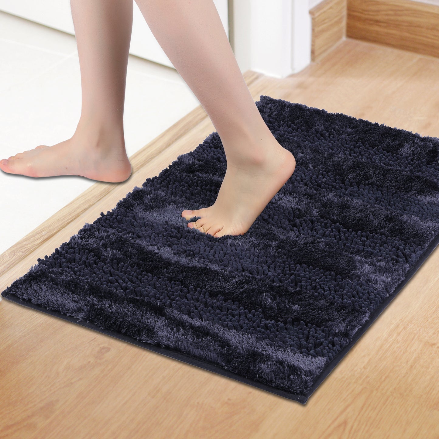 Striped Bathroom Mat Soft Fluffy Chenille Non Slip Washable Absorbent Toilet Baths Mats