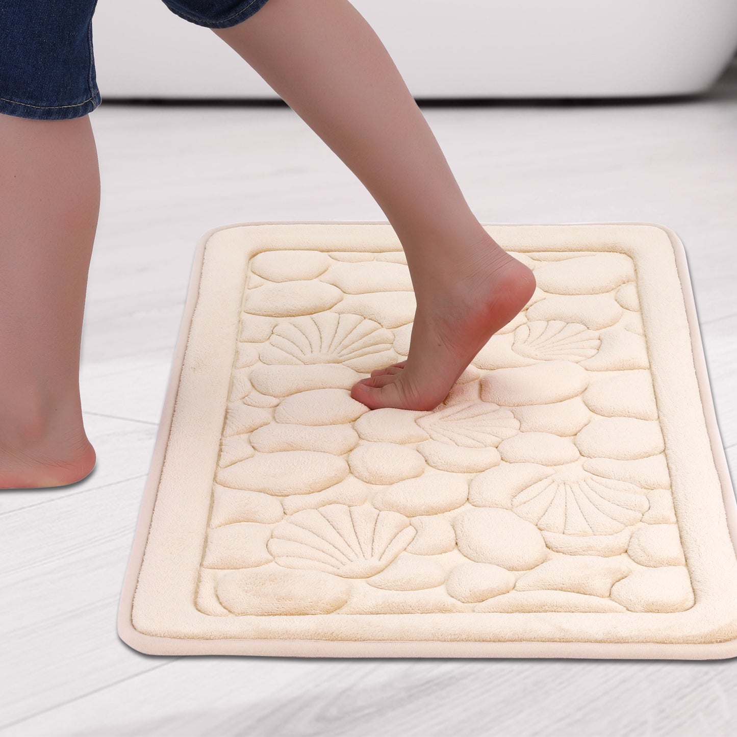 Shell Pattern Bathroom Mat Soft Memory Foam Absorbent Non-Slip Machine Washable Bath Mats