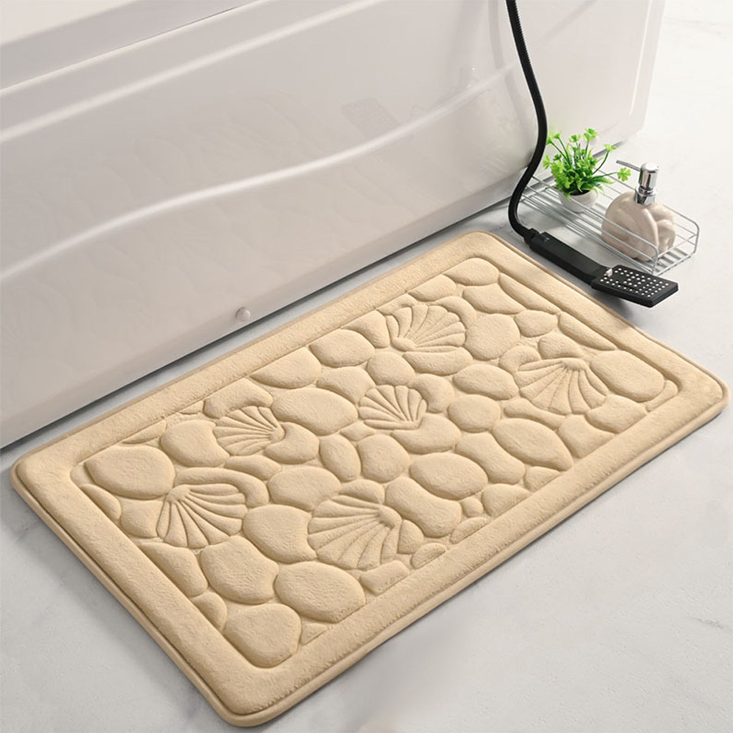 Shell Pattern Bathroom Mat Soft Memory Foam Absorbent Non-Slip Machine Washable Bath Mats