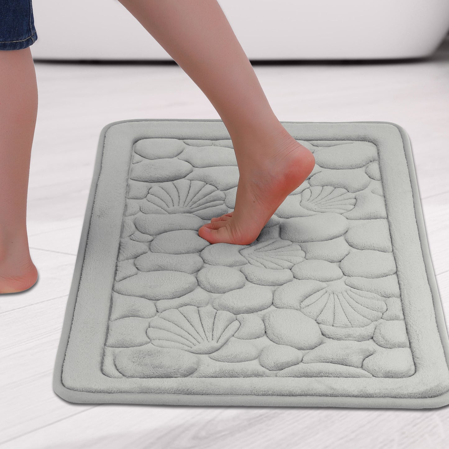 Shell Pattern Bathroom Mat Soft Memory Foam Absorbent Non-Slip Machine Washable Bath Mats