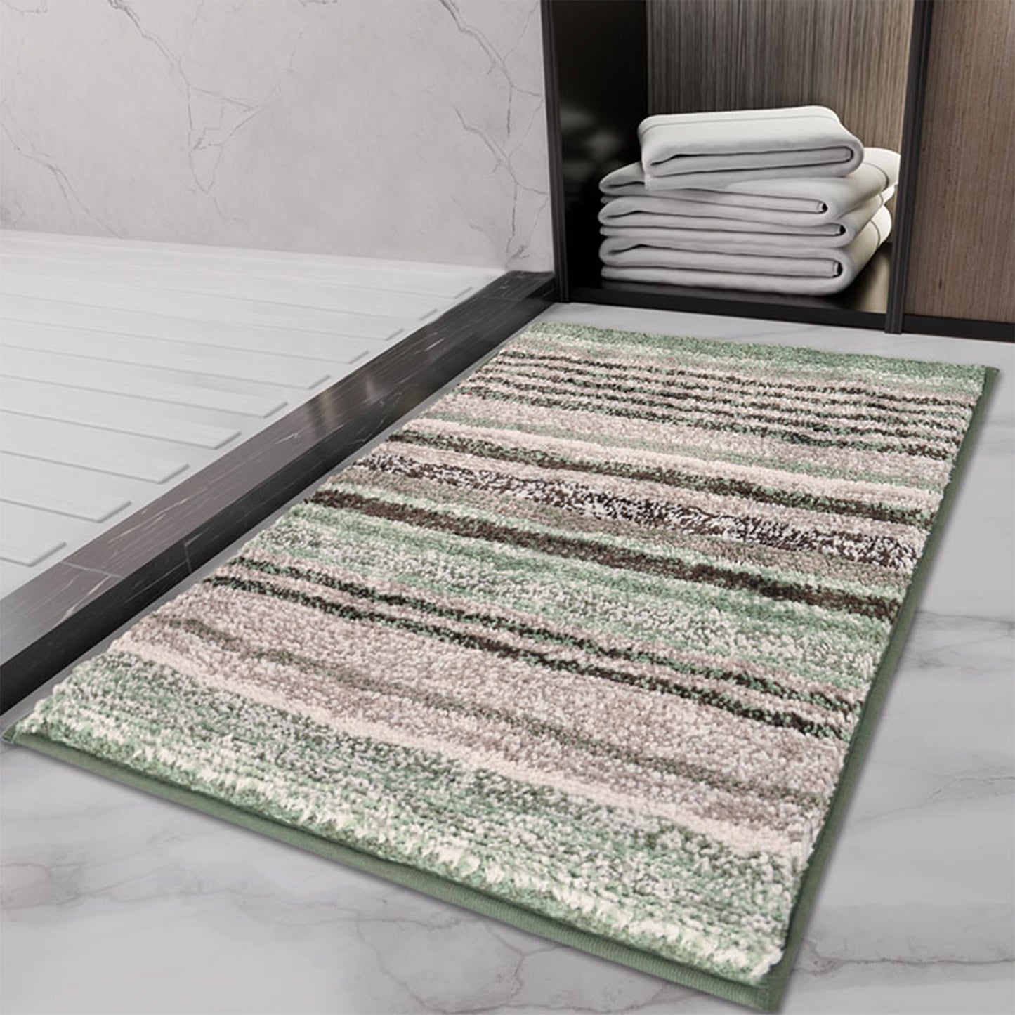Striped Bathroom Mat Soft Absorbent Non-Slip Backing Quick Dry Machine Washable Bath Mats
