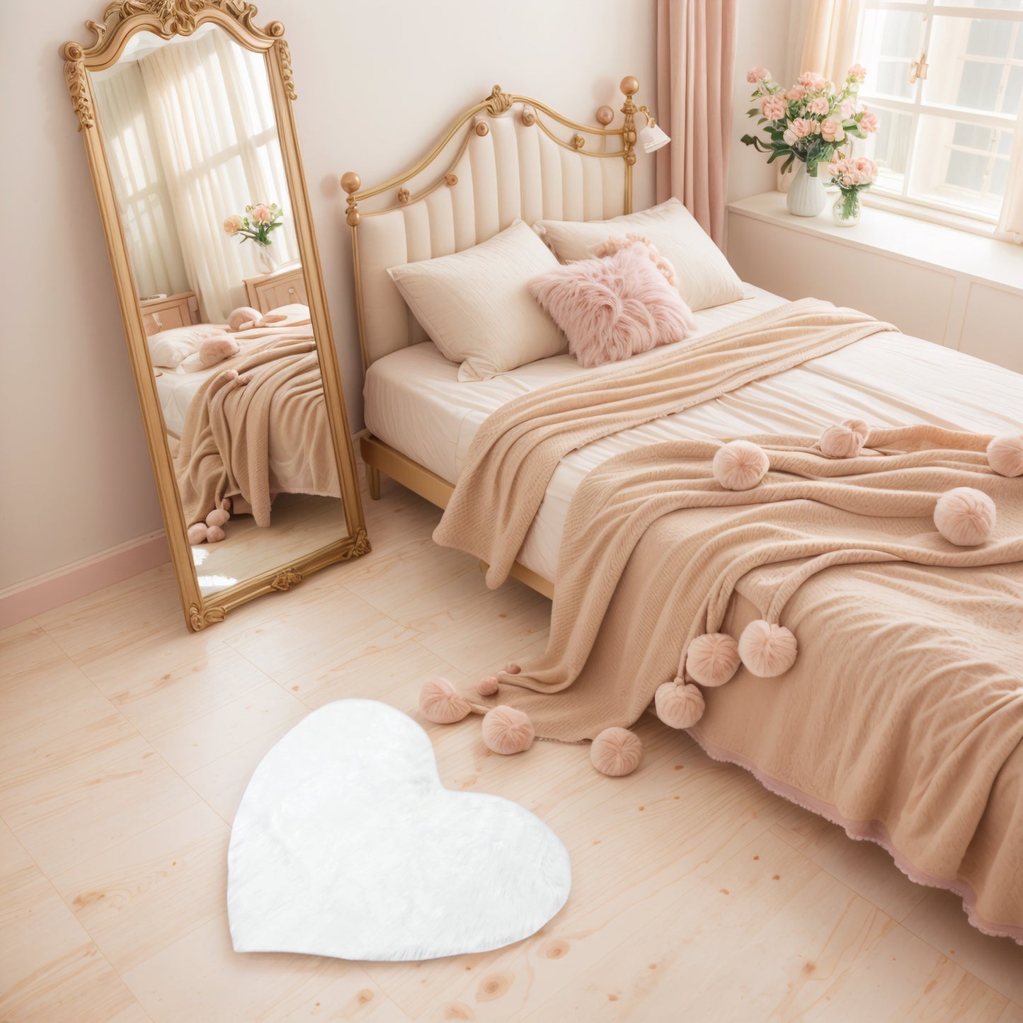 Heart Shape Plush Bathroom Mat Soft Absorbent Washable Toilet Shag Area Rugs