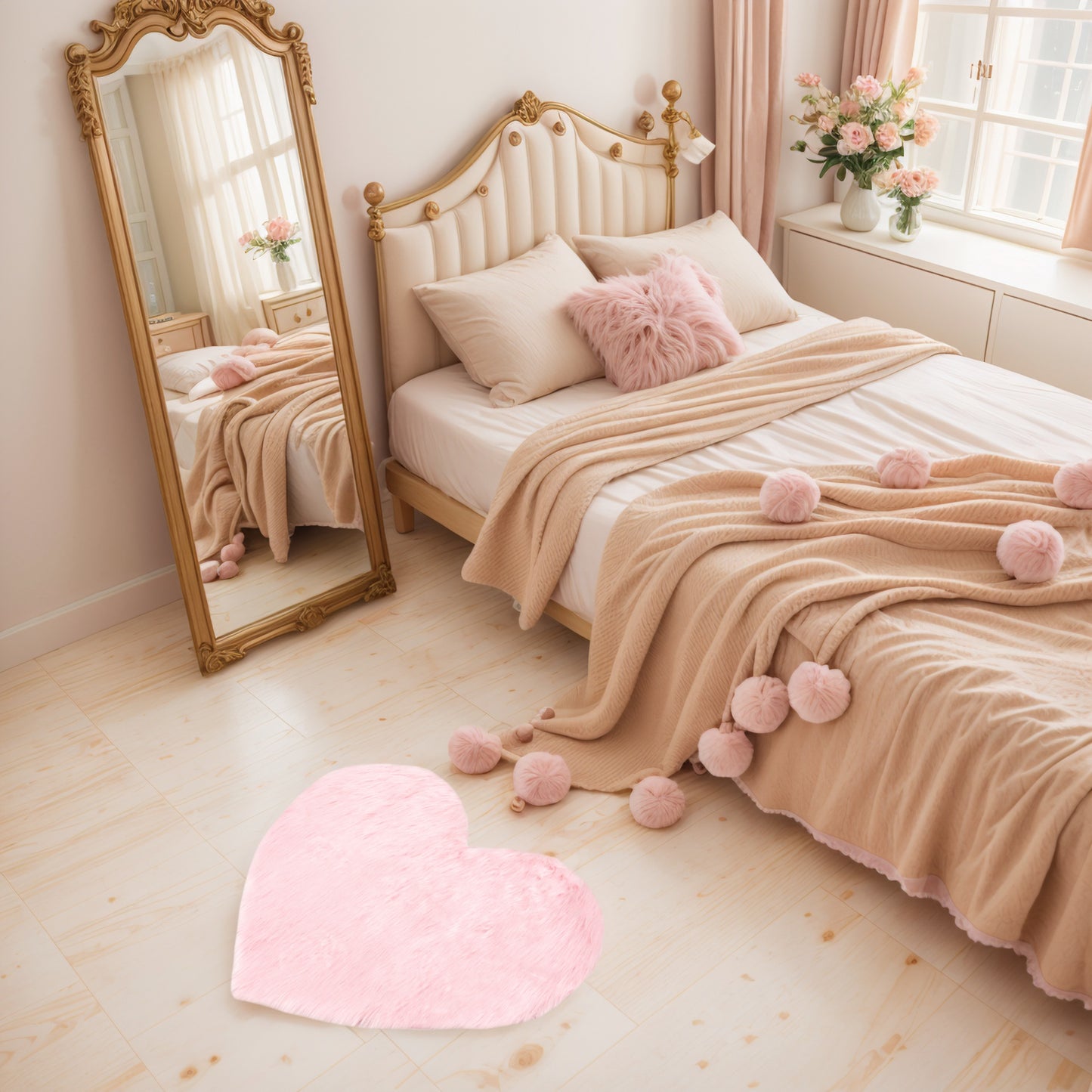 Heart Shape Plush Bathroom Mat Soft Absorbent Washable Toilet Shag Area Rugs