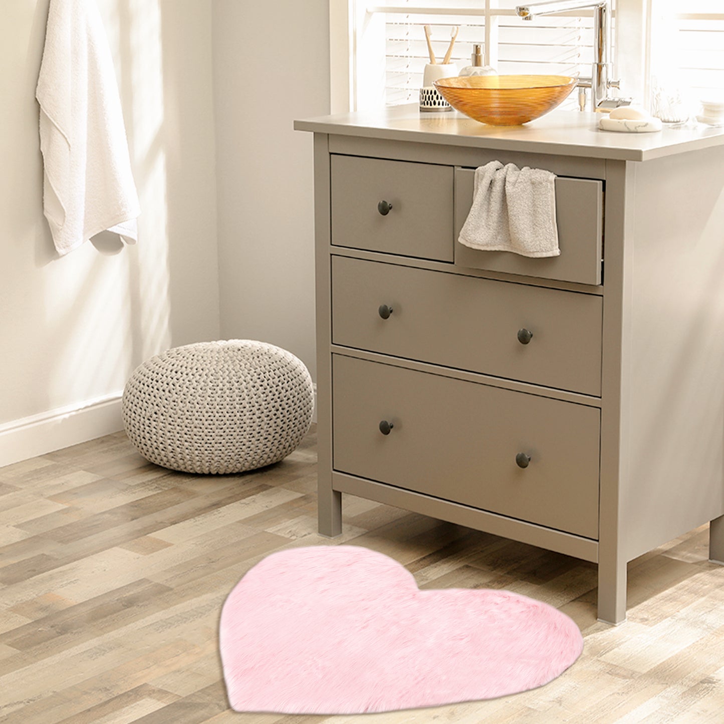 Heart Shape Plush Bathroom Mat Soft Absorbent Washable Toilet Shag Area Rugs