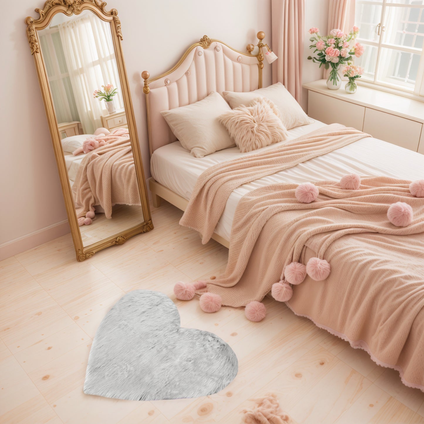 Heart Shape Plush Bathroom Mat Soft Absorbent Washable Toilet Shag Area Rugs