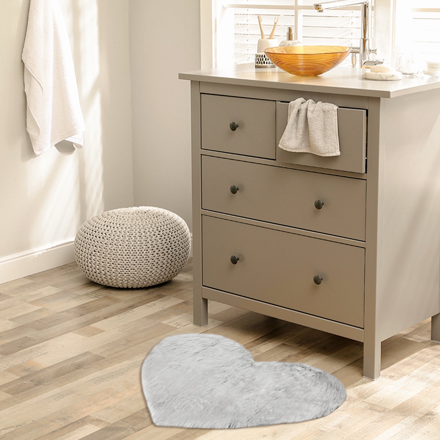 Heart Shape Plush Bathroom Mat Soft Absorbent Washable Toilet Shag Area Rugs