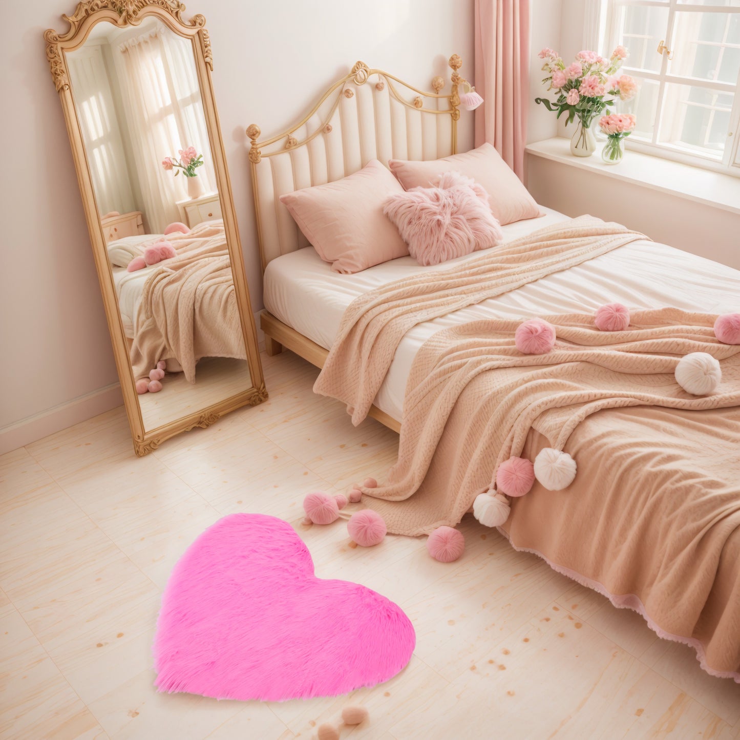 Heart Shape Plush Bathroom Mat Soft Absorbent Washable Toilet Shag Area Rugs