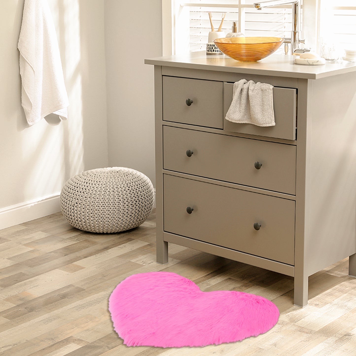 Heart Shape Plush Bathroom Mat Soft Absorbent Washable Toilet Shag Area Rugs