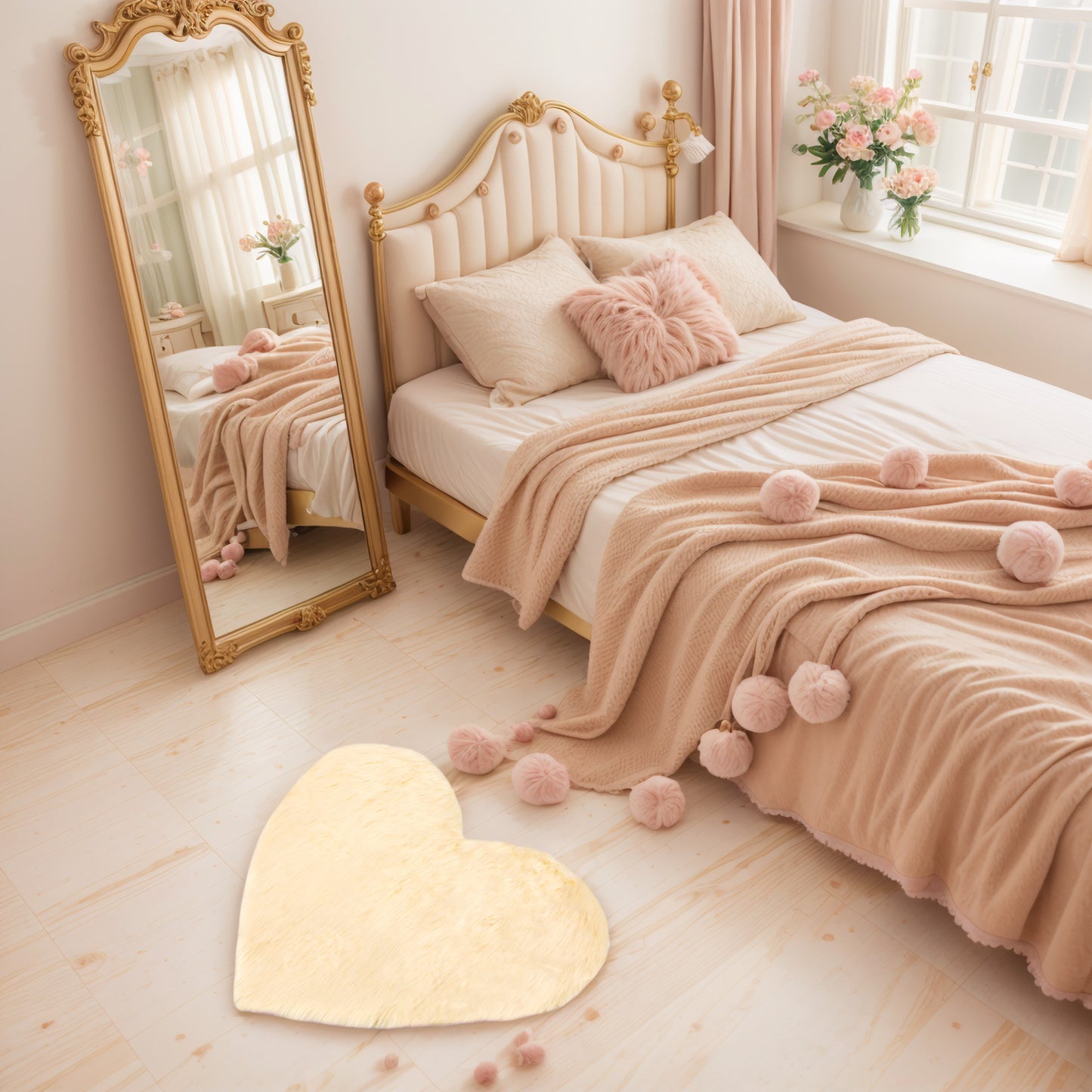 Heart Shape Plush Bathroom Mat Soft Absorbent Washable Toilet Shag Area Rugs