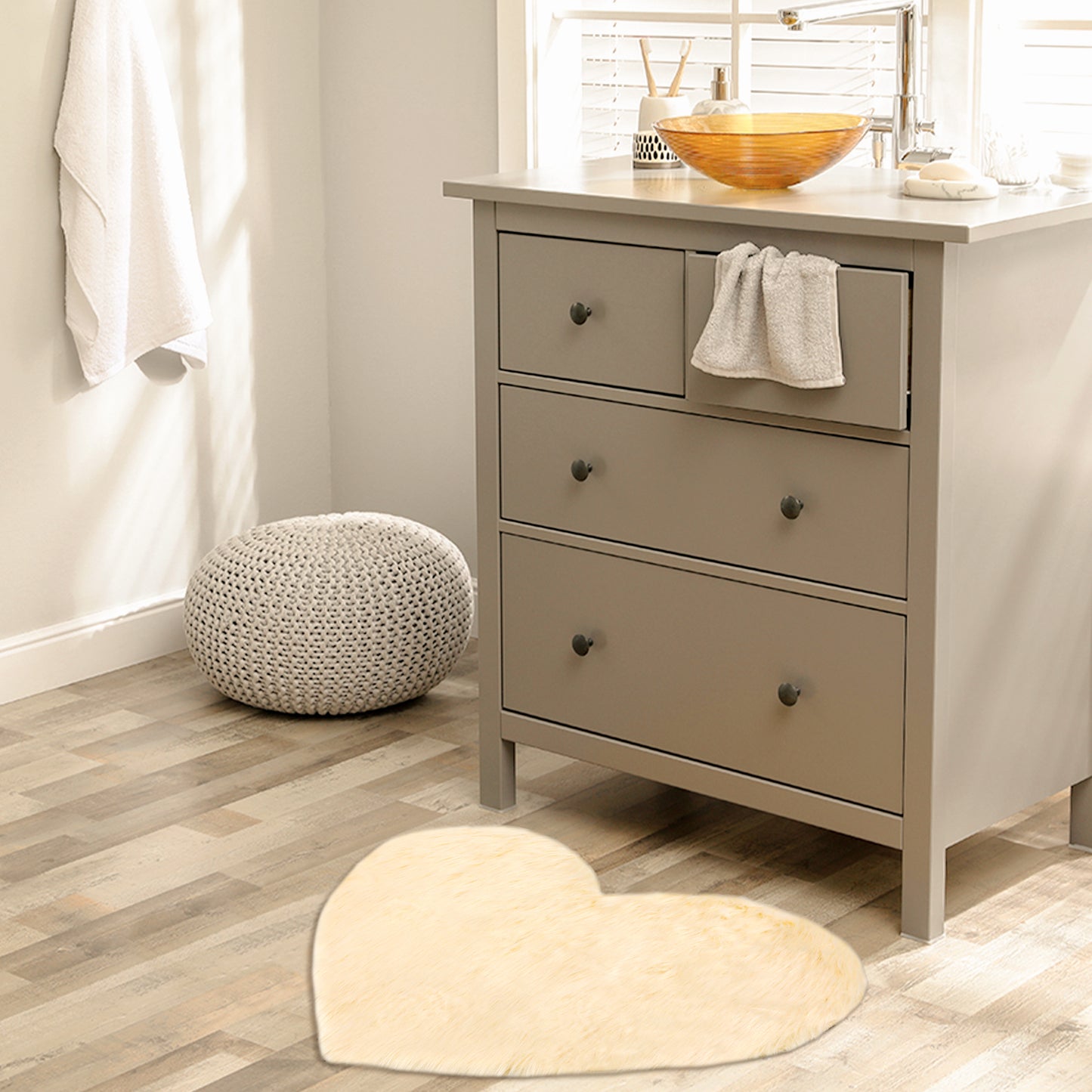 Heart Shape Plush Bathroom Mat Soft Absorbent Washable Toilet Shag Area Rugs
