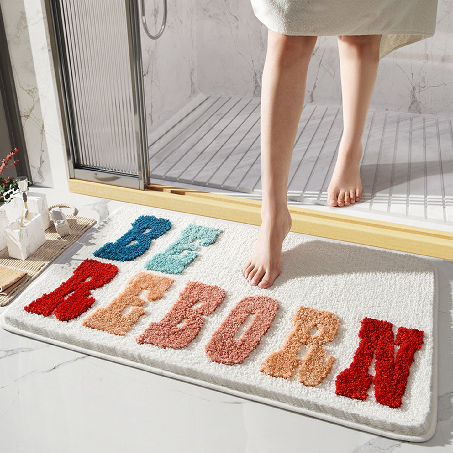 Cute Letter Pattern Bathroom Rugs, Soft and Absorbent Bath Floor Mat, Non-Slip Shaggy Bath Mats