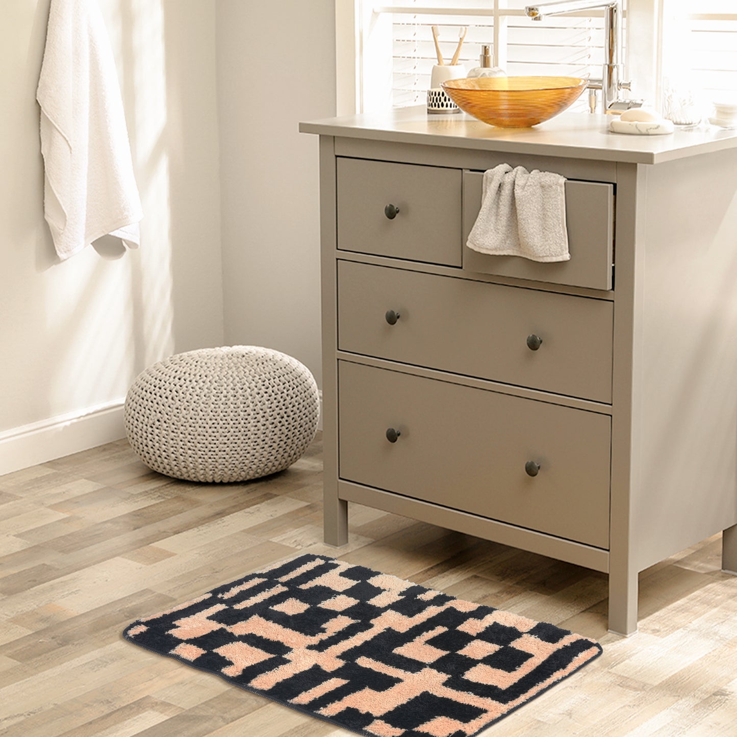 Geometric Patterns Bathroom Rugs, Soft and Absorbent Bath Mat, Quick Dry Shaggy Bath Mats