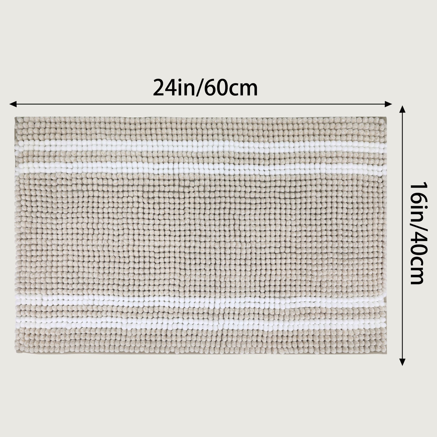 Striped Bathroom Rugs, Soft and Absorbent Fluffy Chenille Bath Rug, Non Slip Bath Mats