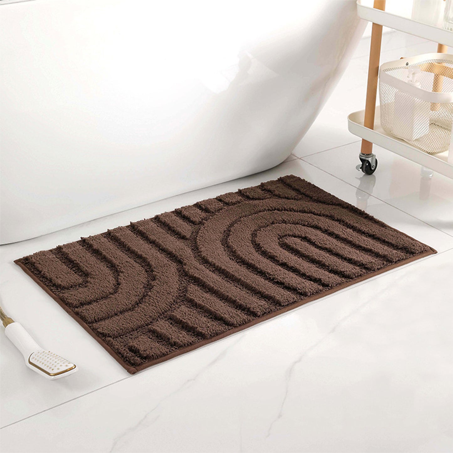 Geometry Pattern Bathroom Rugs Mat, Soft Absorbent Bath Floor Mat, Non Slip Shaggy Bath Mats