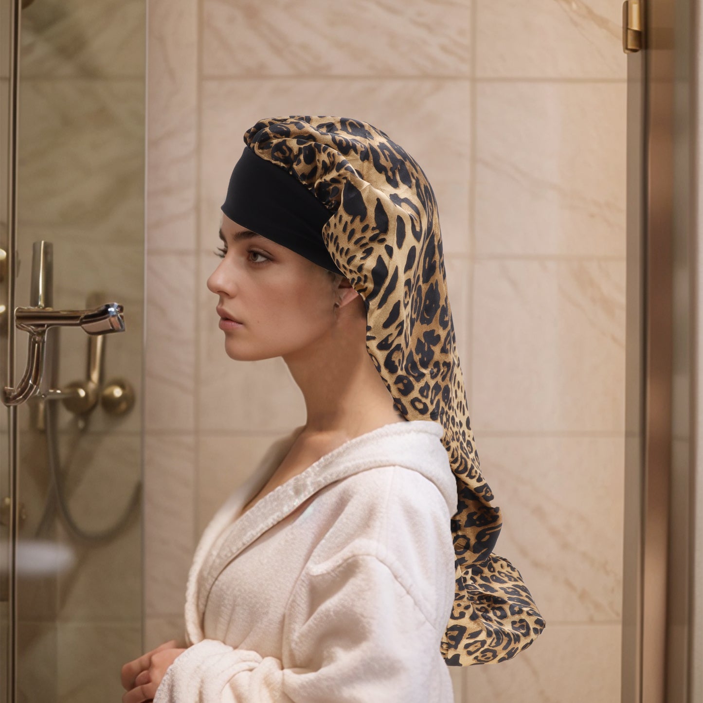 1 Pc Durable Bow Long Shower Cap for Bathroom Brown