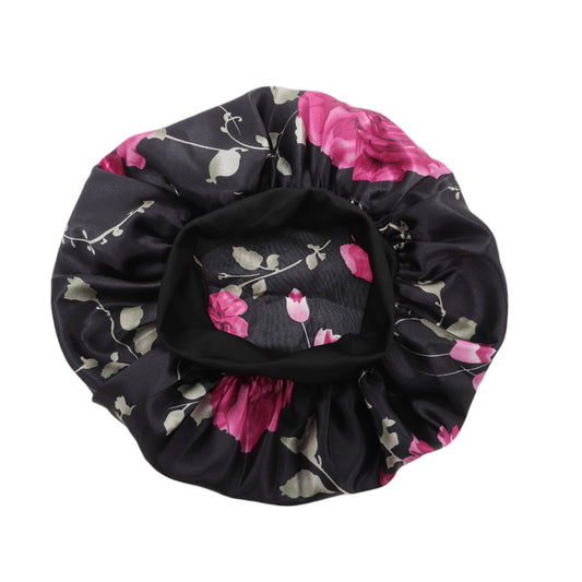 1 Pc High Elasticity Vintage Print Shower Cap for Bathroom Black Red