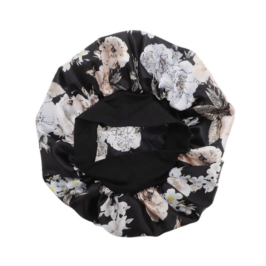 1 Pc High Elasticity Vintage Print Shower Cap for Bathroom Black
