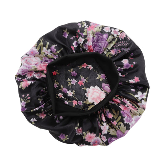 1 Pc High Elasticity Vintage Print Shower Cap for Bathroom Black Purple