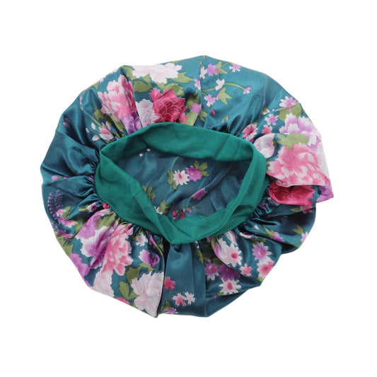 1 Pc High Elasticity Vintage Print Shower Cap for Bathroom Blackish Green