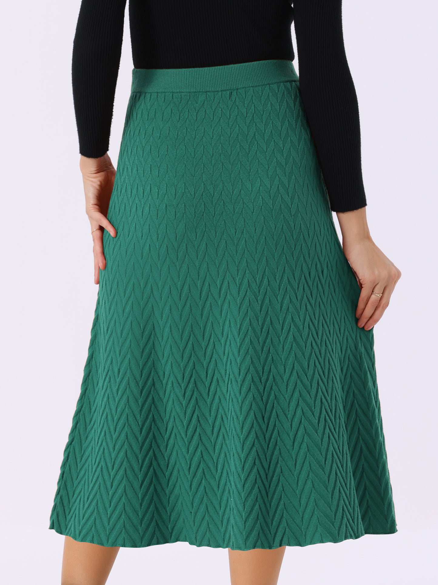 Faldas de punto acanalado para mujer, corte A, cintura alta elástica, estilo suéter, falda midi