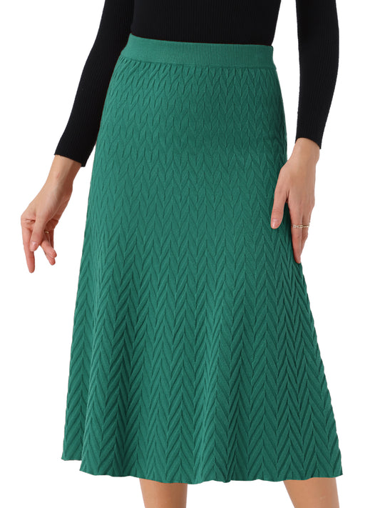 Faldas de punto acanalado para mujer, corte A, cintura alta elástica, estilo suéter, falda midi