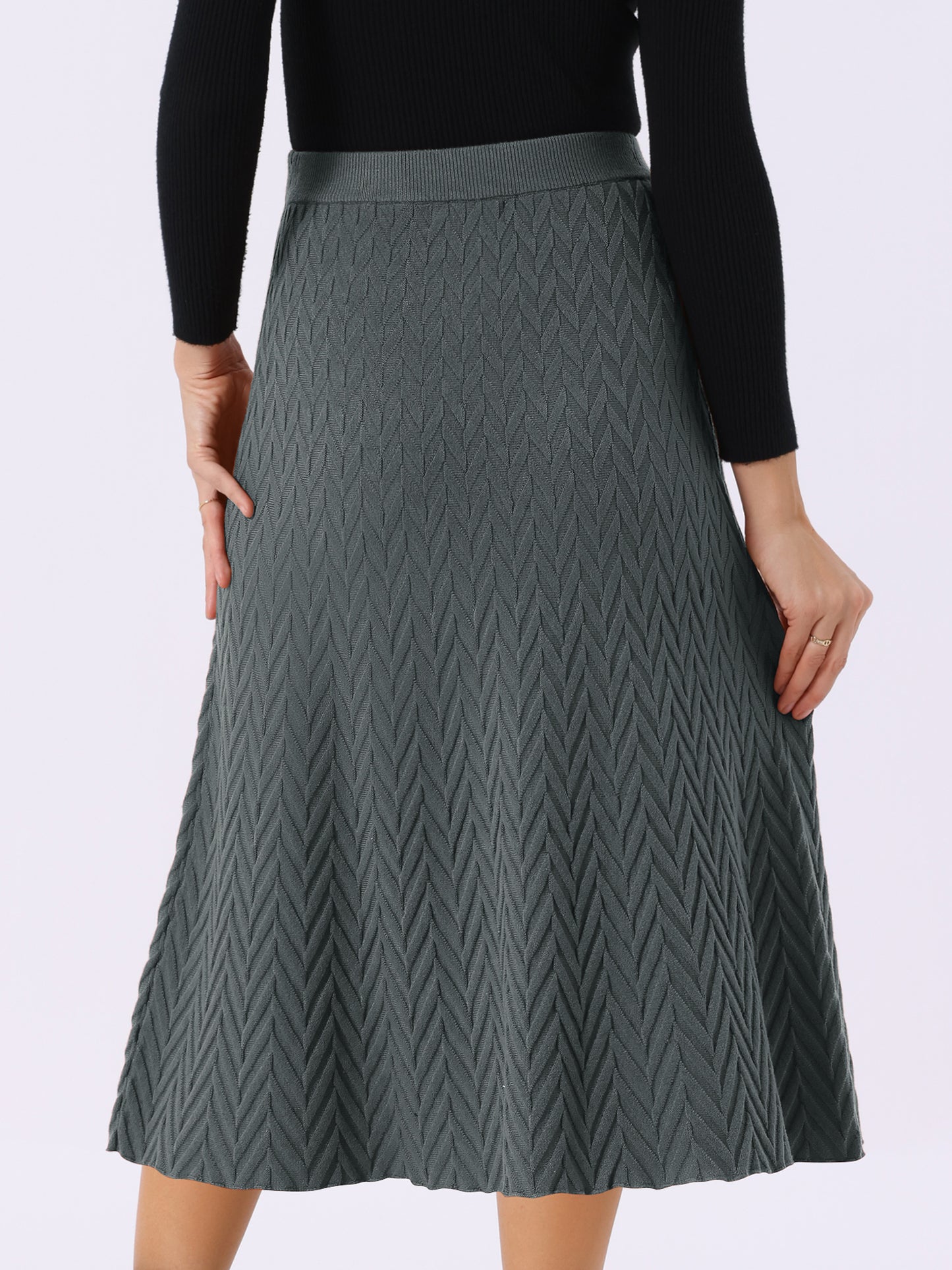 Women's Ribbed Knit A-Line Skirts Elastic High Waist Stretchy Sweater Midi Skirt