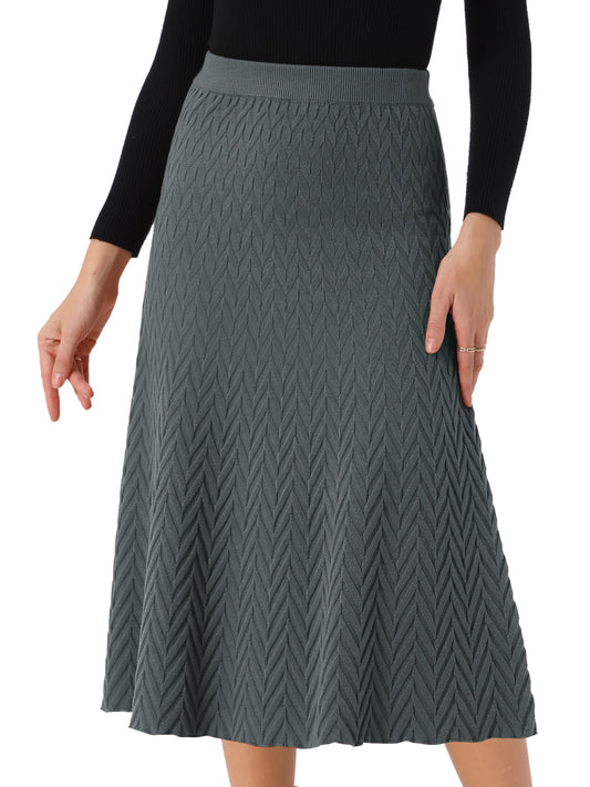 Women's Ribbed Knit A-Line Skirts Elastic High Waist Stretchy Sweater Midi Skirt