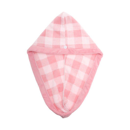 1 Pc Water-absorbent Plaid Hair Drying Towel for Bathroom Pink