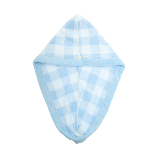 1 Pc Water-absorbent Plaid Hair Drying Towel for Bathroom Blue