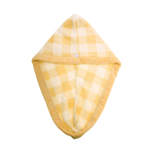 1 Pc Water-absorbent Plaid Hair Drying Towel for Bathroom Yellow