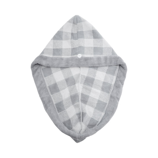 1 Pc Water-absorbent Plaid Hair Drying Towel for Bathroom Gray